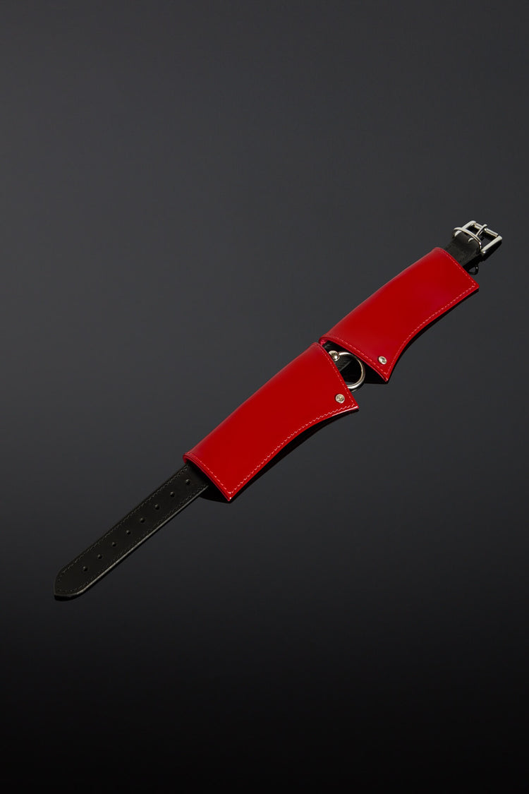 Red leather collar in red and black