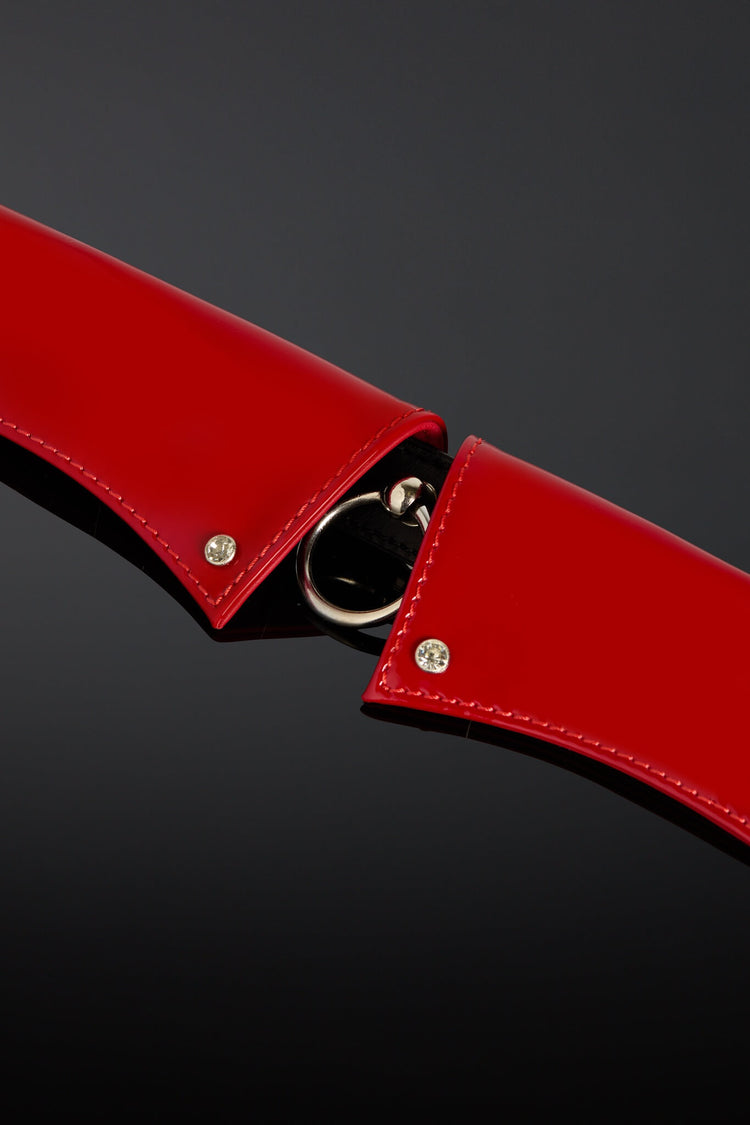 Red leather collar in red and black