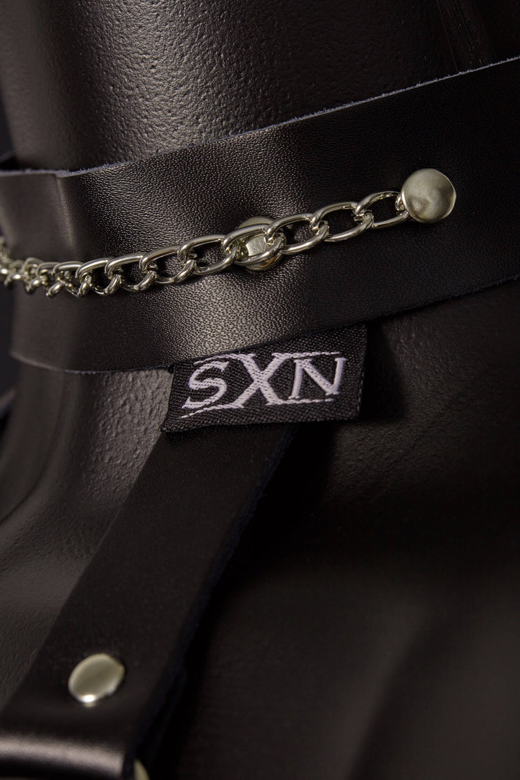 House of SXN Servage Leather and Chain BDSM Bra and Thong