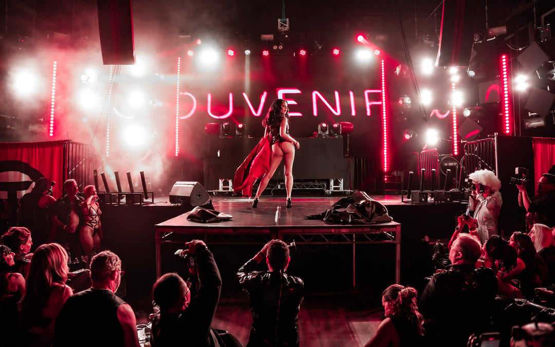 Model wearing the serpens fashion runway ensemble