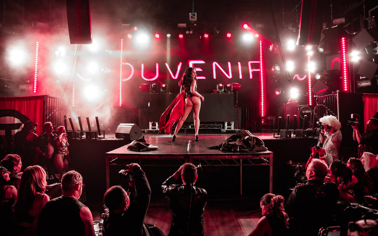 Model wearing the serpens fashion runway ensemble