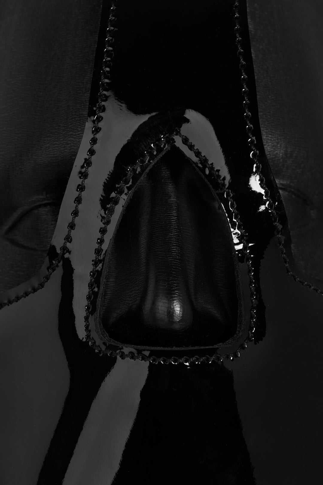 close up of nose hole of leather mask