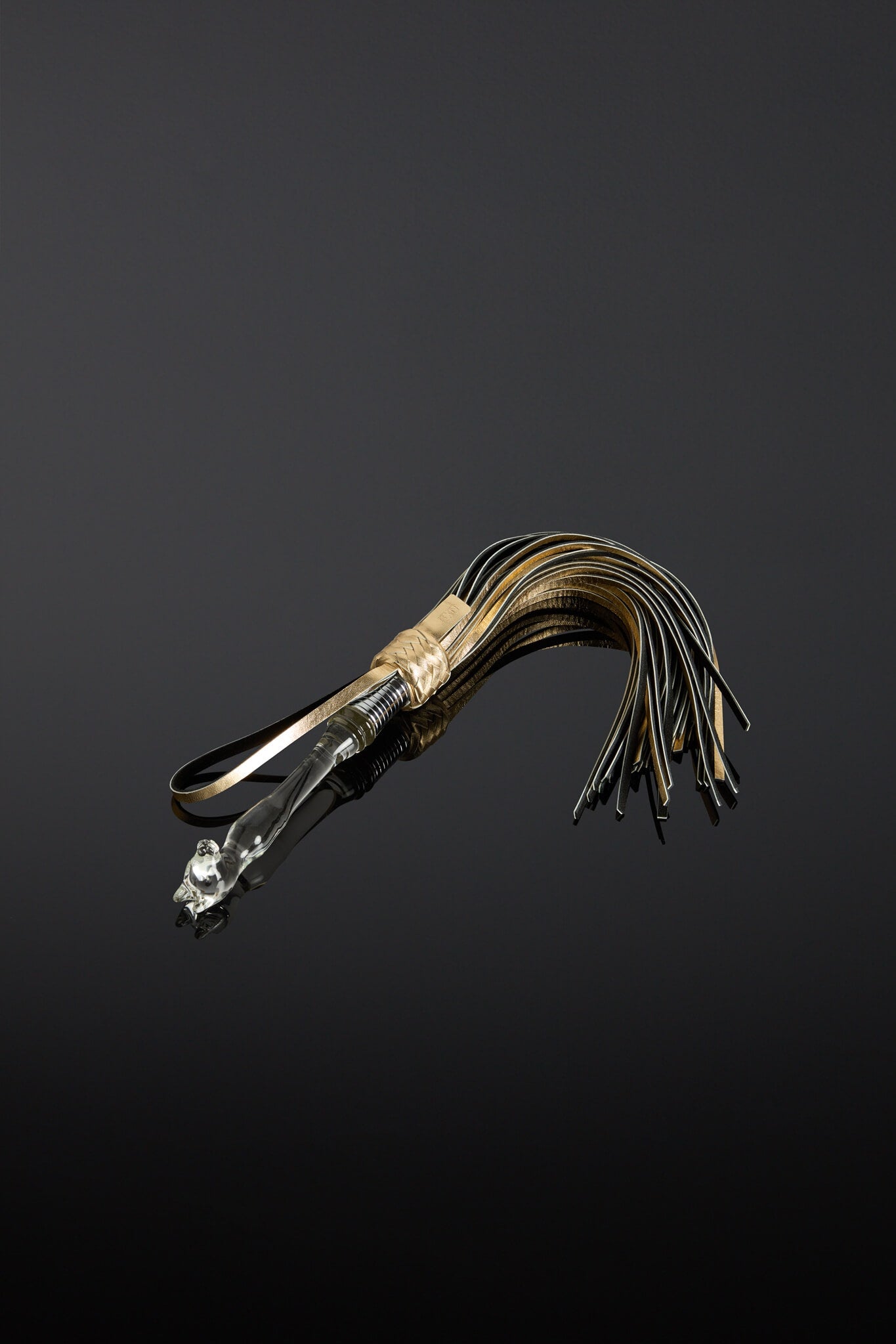 Gold color leather flogger with cat handle