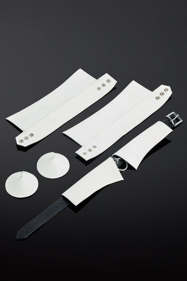 Pristina 5 Piece Patent Leather Restraint Set - White
