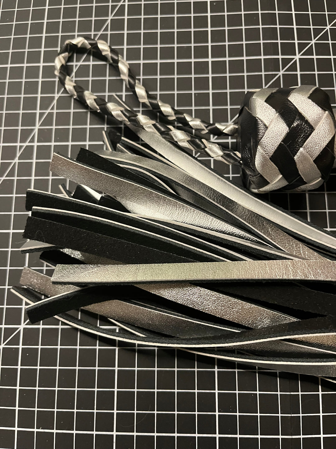Silver and Black Leather Flogger - Sample Item