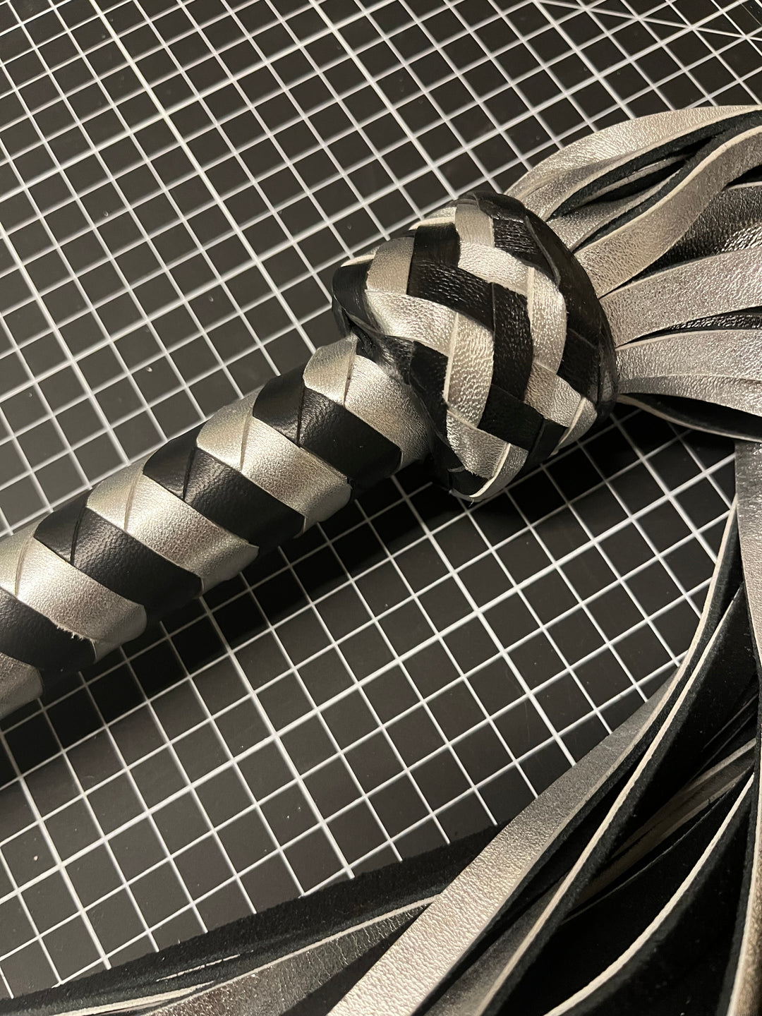 Silver and Black Leather Flogger - Sample Item