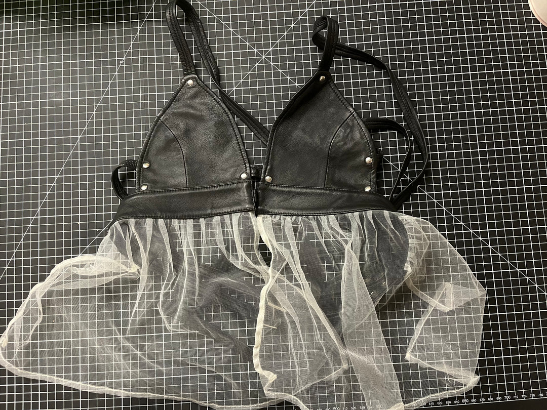 Leather Lingerie and Tulle Trim Top Size Small-Medium - Sample