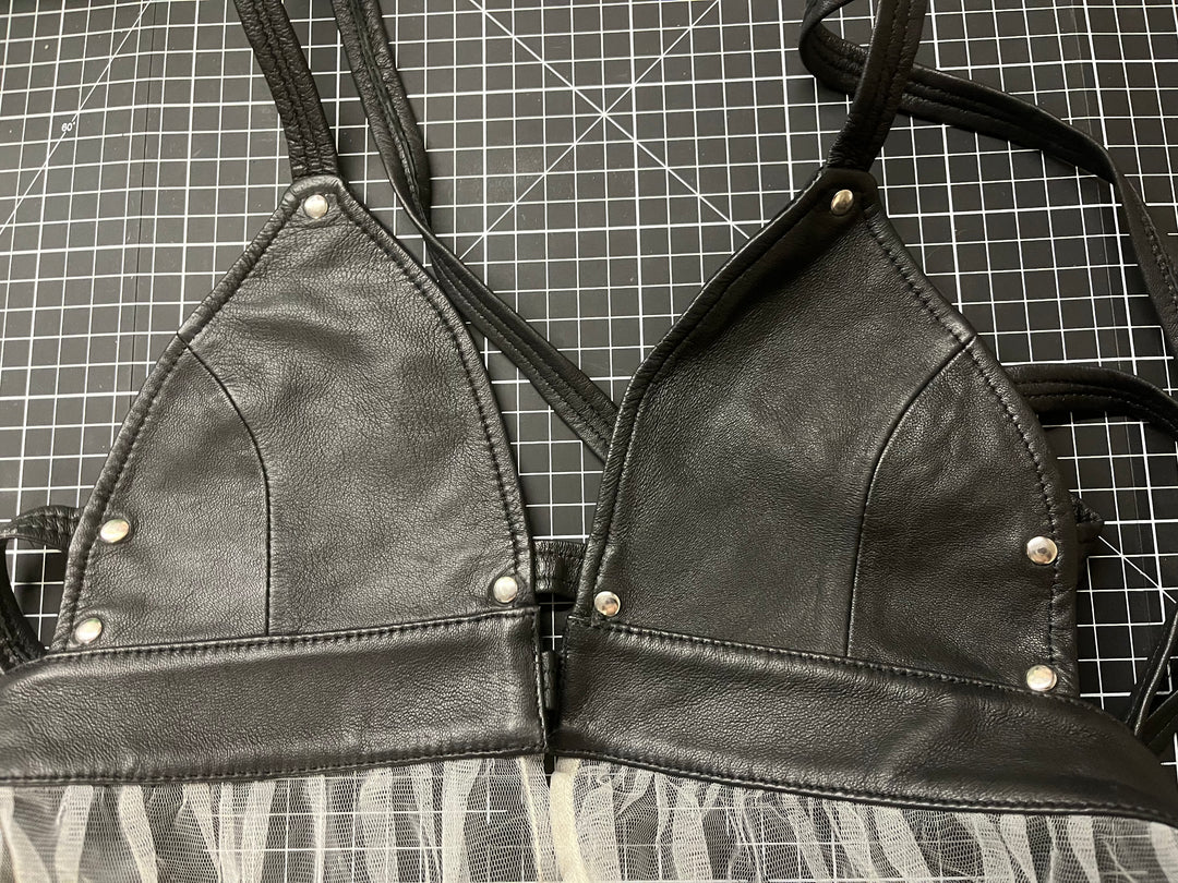 Leather Lingerie and Tulle Trim Top Size Small-Medium - Sample