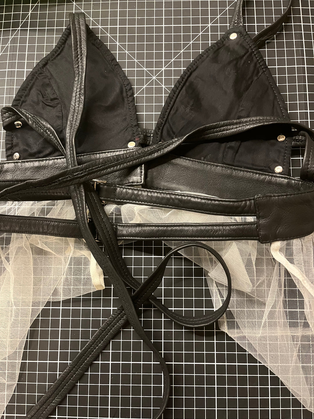 Leather Lingerie and Tulle Trim Top Size Small-Medium - Sample
