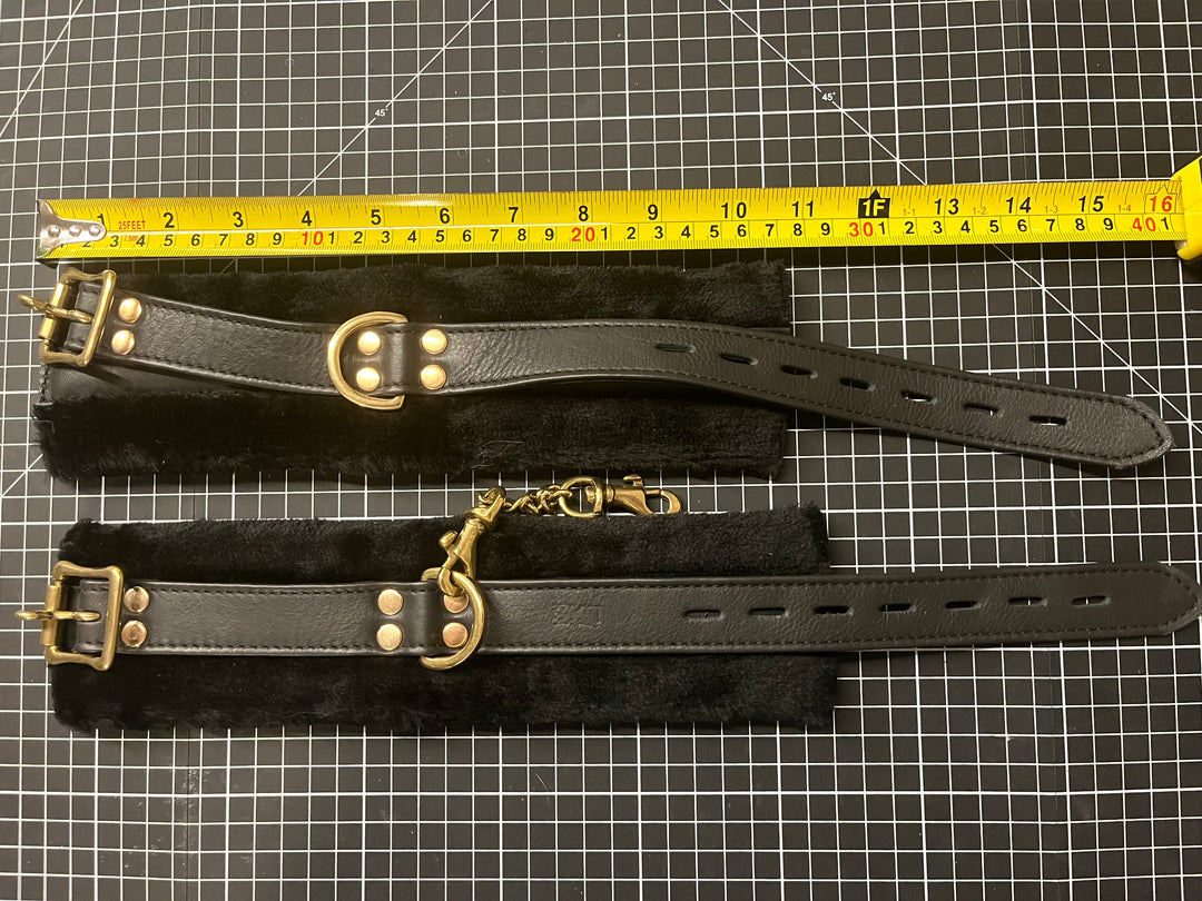 Faux Fur Padded Leather Wrist Cuffs - Sample