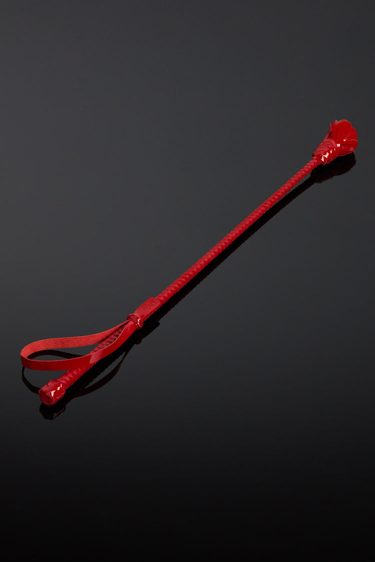 Red plastic tool on a black background