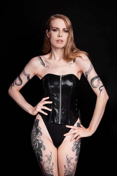 House of SXN Serpens Black Leather Corset